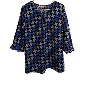 Motherhood Zigzag Print Maternity Blouse 3/4 Sleeves Blue Grey Black Size Large